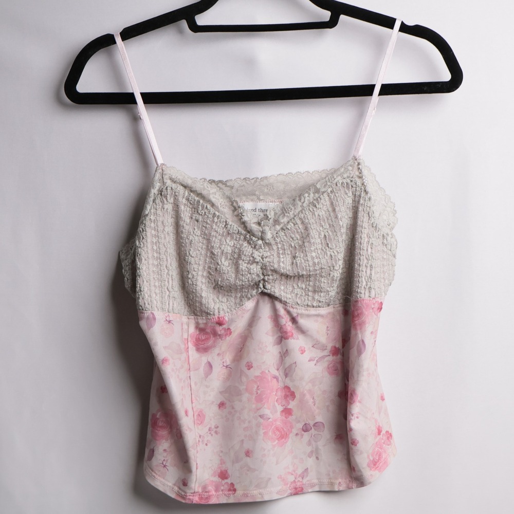 Mixed Threads Los Angeles Pink‎ Floral Lace Trim Cami Top XL IT3250